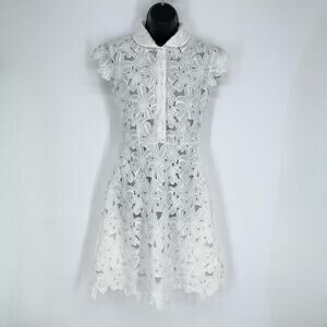 Summersun Silk Blend Floral Embroidered Cut Out Dress Sz M White Side Zip Snaps